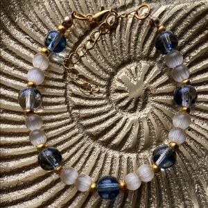 Handmade Elegant Blue and Gold Glass and Shell Beaded Bracelet